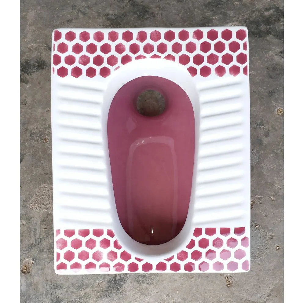 
Foshan factory Vistaar Brand ceramic squat toilet, siphon squatting pan Orissa Pan for sale in red double color design art 