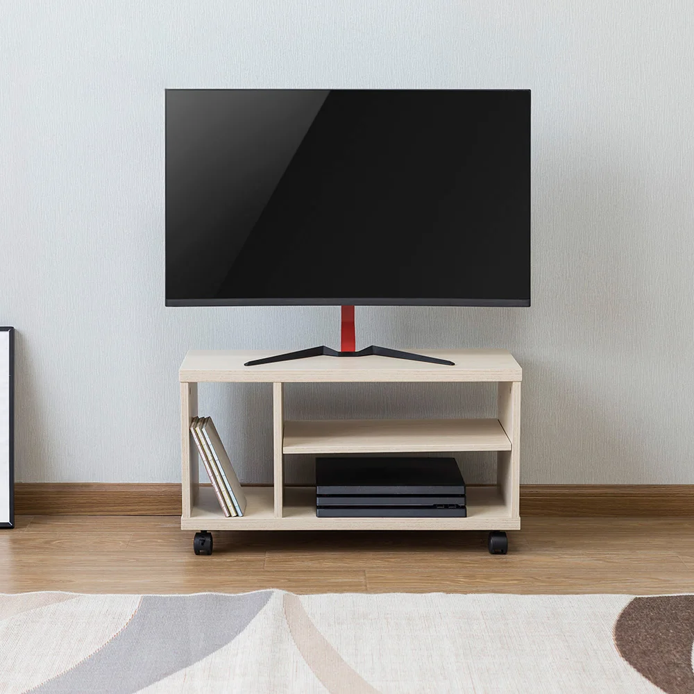 Mobile Wood Media Console TV Floor Stand with Adjustable Shelf With Ample Storage and Mobility