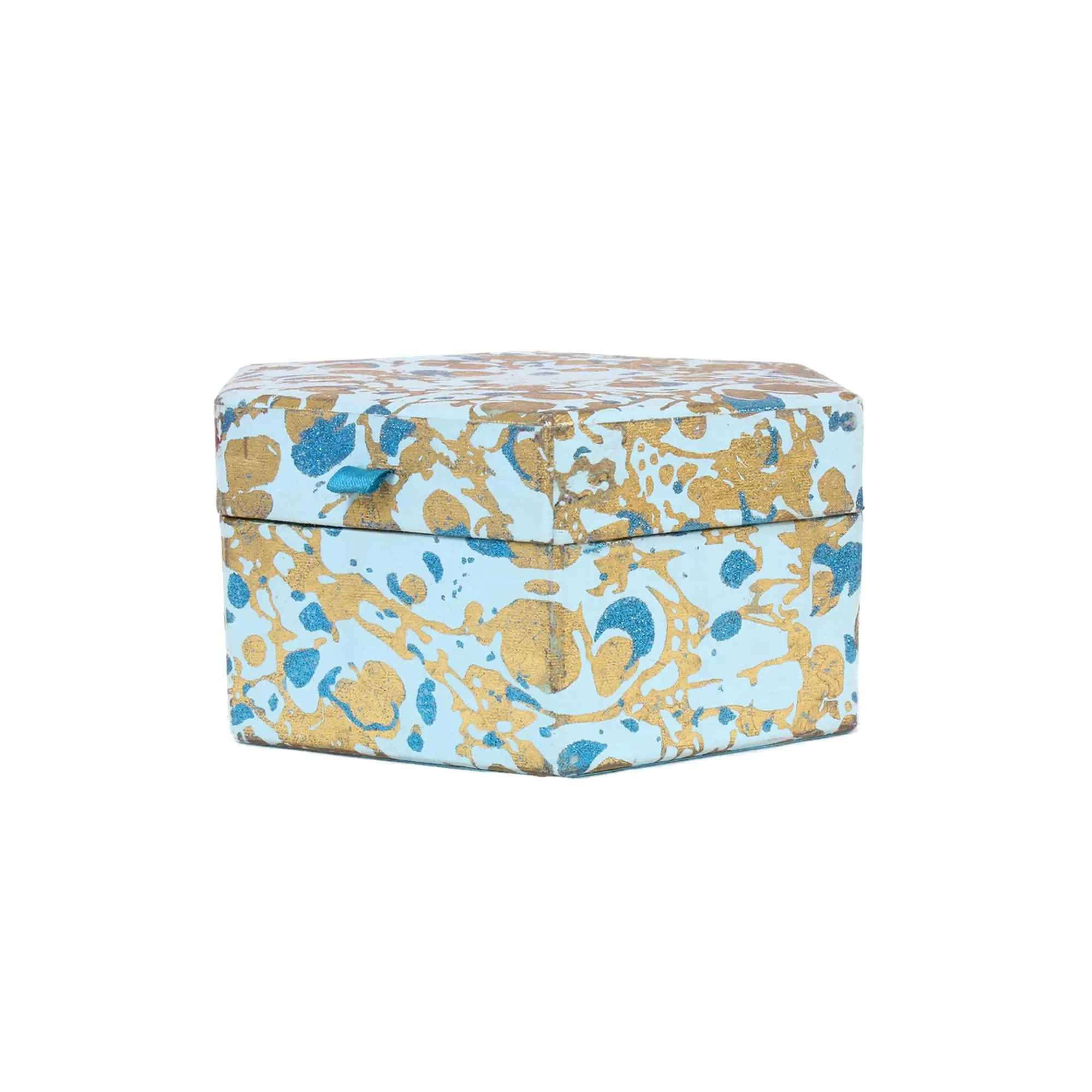 Hexagon Floral Print Designer Cardboard Storage Box with Mirror Handcrafted Jewelry and Cosmetic Luxury Blue Box Best Price