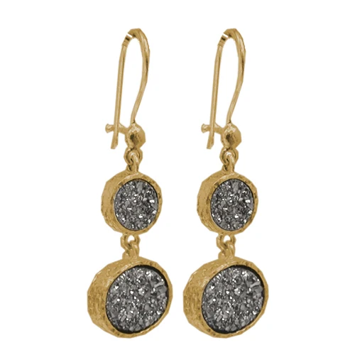 Premium Authentic Design Gold Plated Gray Druzy Earrings Electroplated Handmade Jewelry Women Gold Druzy Drop Earring