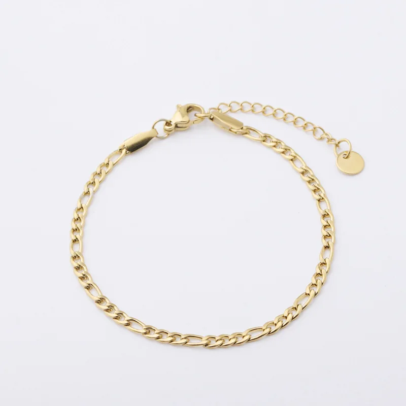 Stainless Steel 18k Real Gold Plated 3-1 Cuban Link Chain Anklet Bracelet for Women
