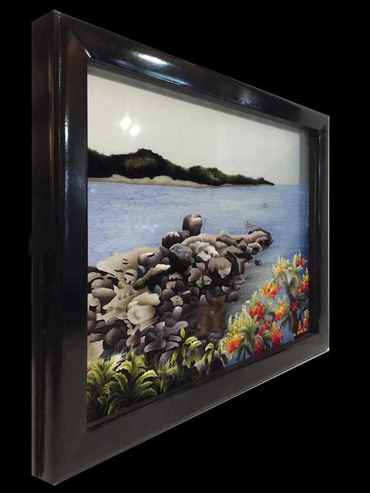 Vietnamese Traditional Embroidery Artworks Sound Of The Ocean Seascape Two Sides Hand Embroidery Paitings