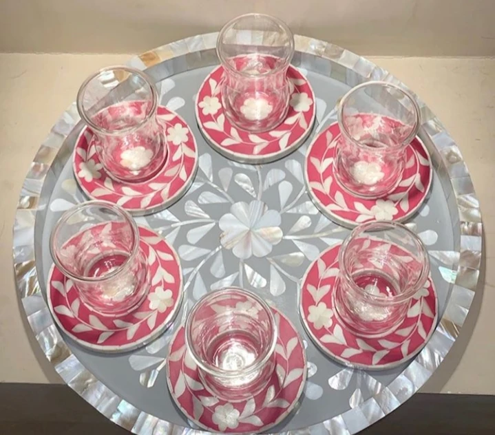 
BULLISH EXPORTS handmade indian design mother of pearls trays sets mother of pearls burner in floral design 