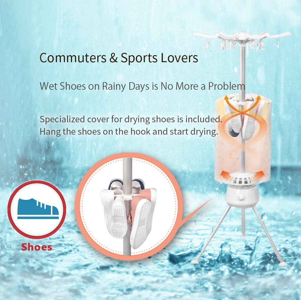 Portable clothing heat dryer for shoes and clothes