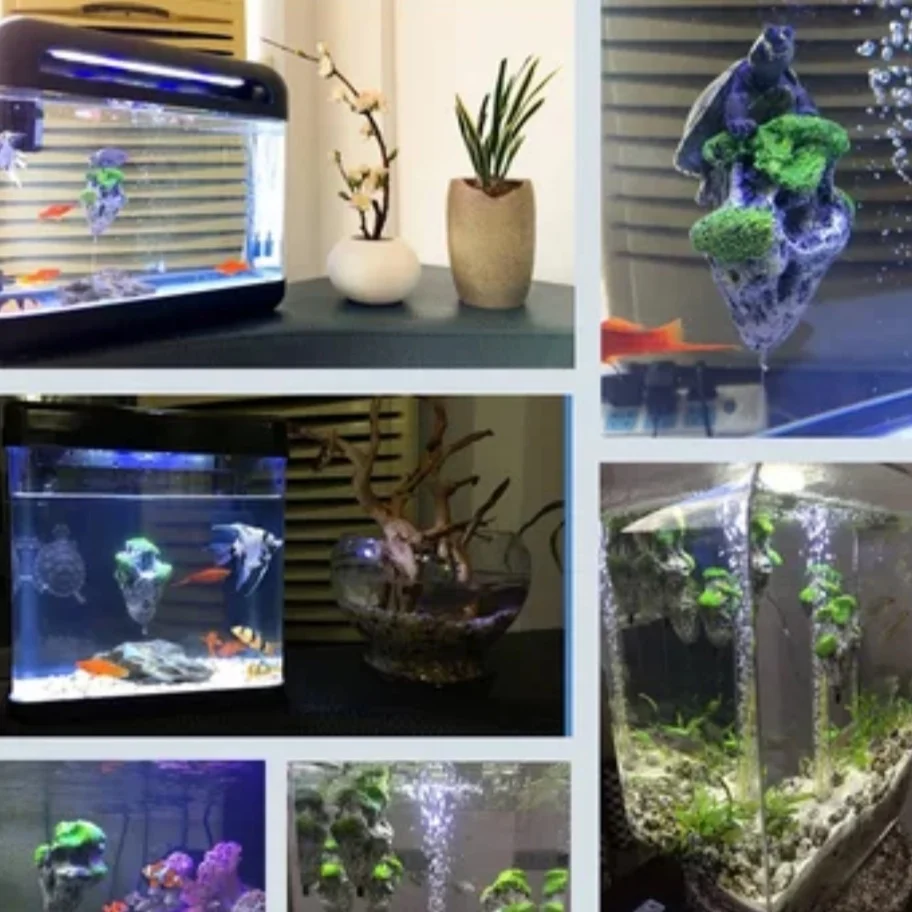 Aquarium Decoration Accessories Floating Rock Suspended Artificial Moss Stone Fish Tank Landscaping Aquascape Decor Ornaments