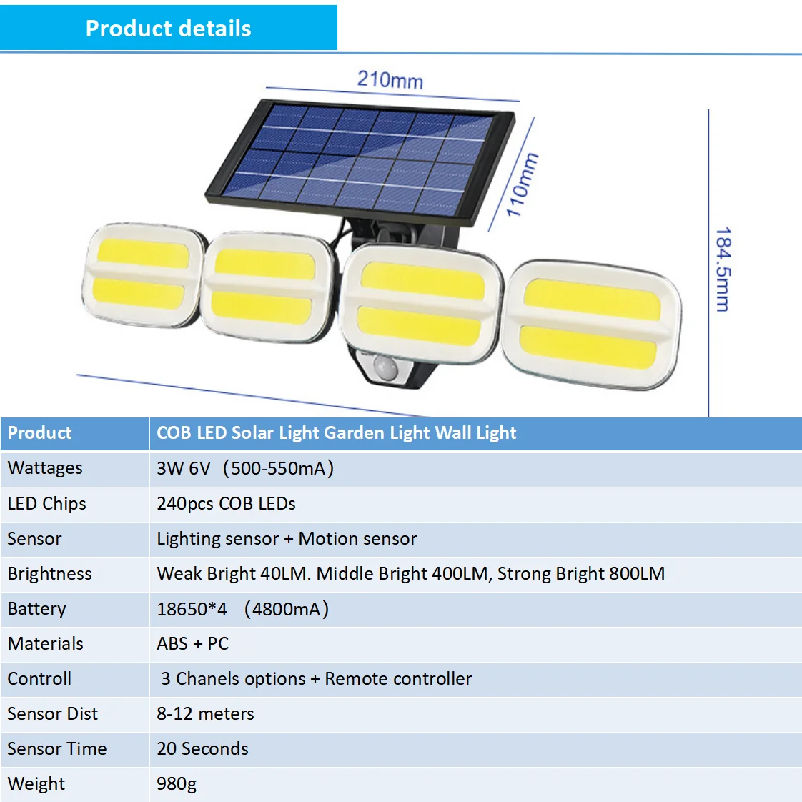 No MOQ 100 Led Solar Light Adjustable Beam Angle Security Lights For House Outdoor