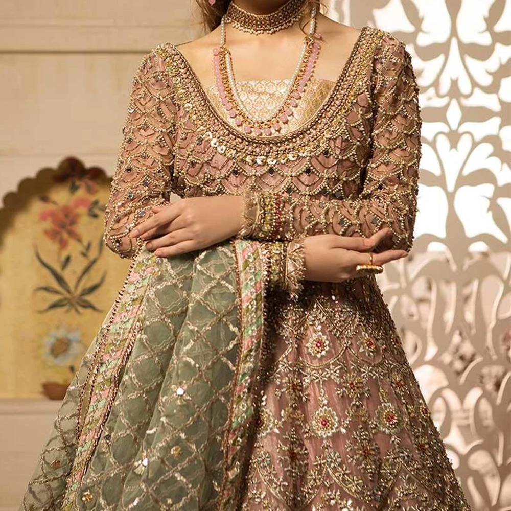 Asian Style Embroidered Party dress for Pakistani Bride heavy Embroidery Dress for wedding