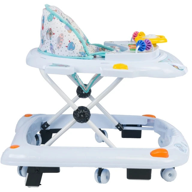 Best Seller 10-Wheel Rotating Baby Walker Toddler Walkers Easy Folding Iron Frame Activity Toys with Light Button Music Tray