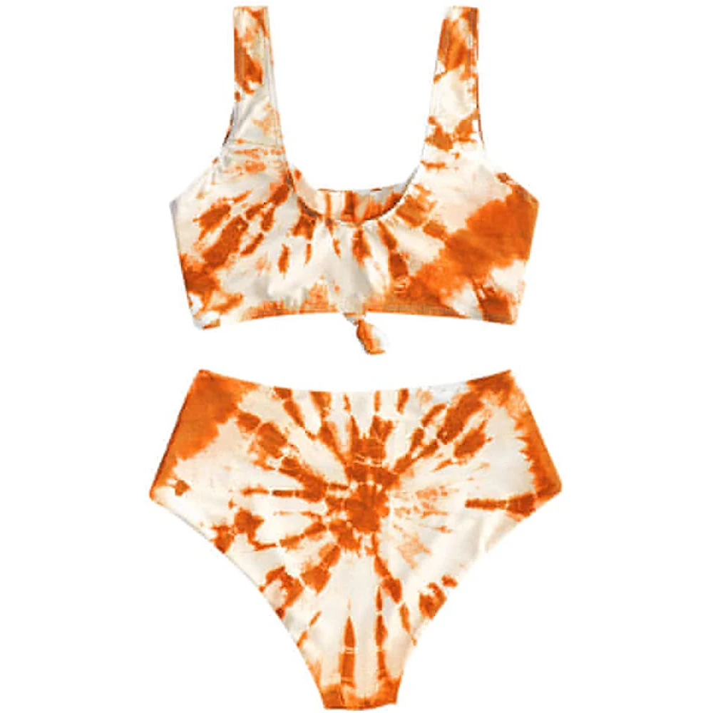 Girls Hot Sale Tie Dye Tankini Bikini Set High Waist Swimsuit Two Piece Swimwear