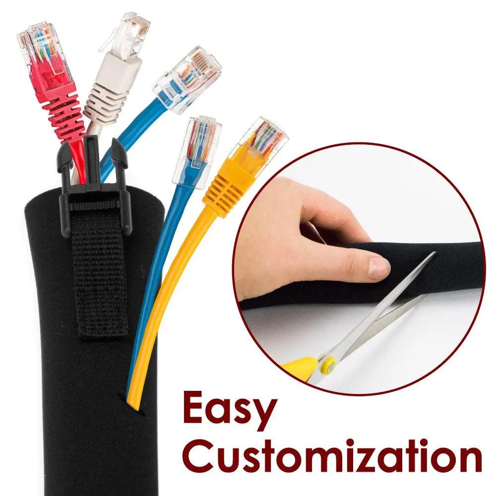 
Custom Neoprene Cable Management Wire Sleeves Cable Organizer Wrap Flexible Cord Cover Wire Hider Reversible 