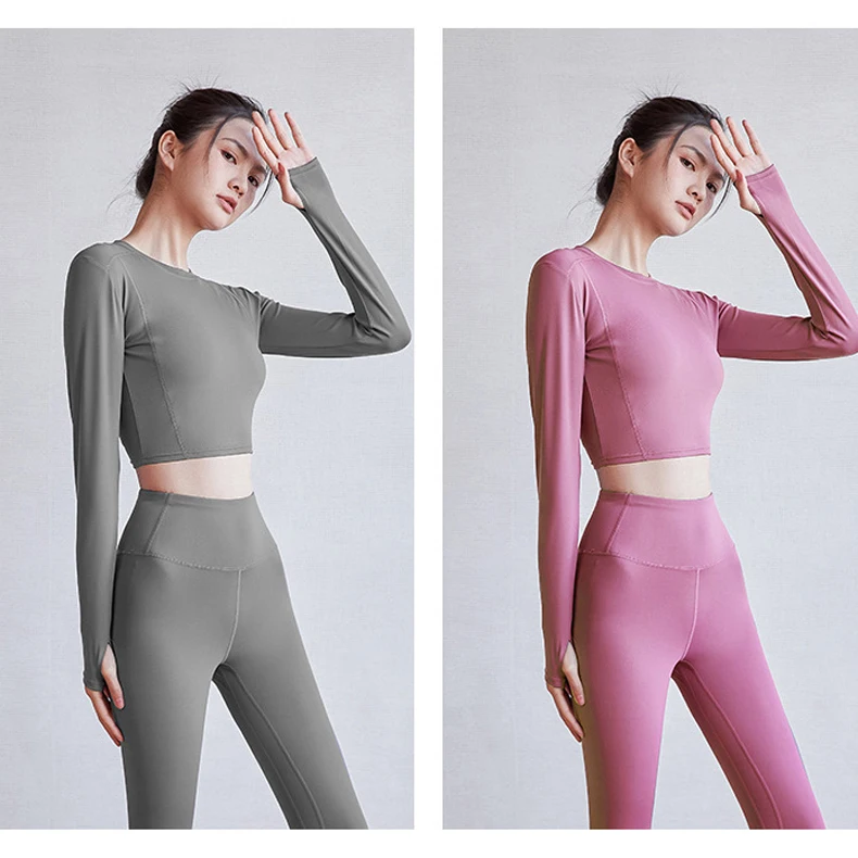 Milk silk women yoga sets workout clothing nylon 2 pieces yoga long sleeves and leggings