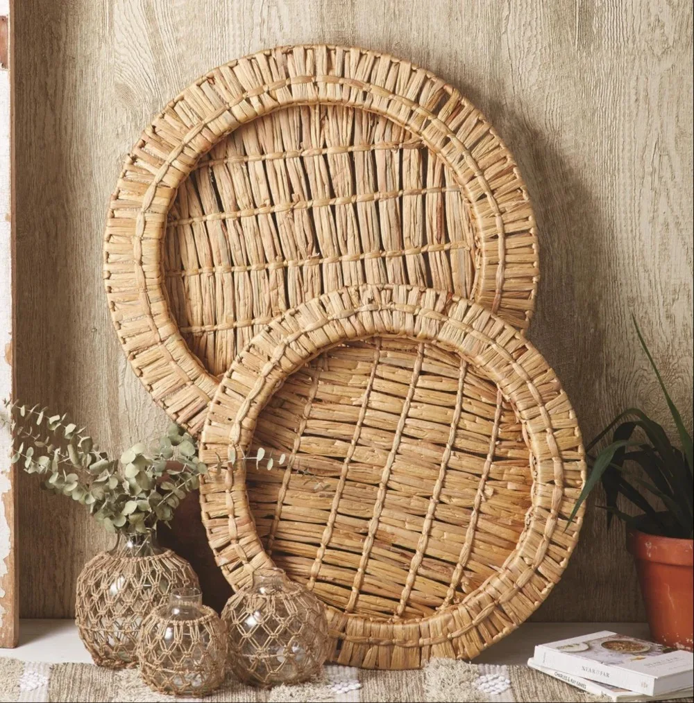 Round Water Hyacinth Handmade Tray Decorative Serving Tray For Fruit Containing Vietnam Supplier Wholesale