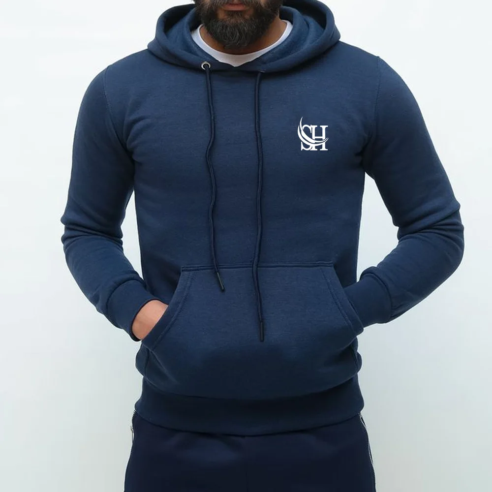  Новинка модный приталенный плотный флисовый Мужской пуловер с кулиской мужская толстовка капюшоном