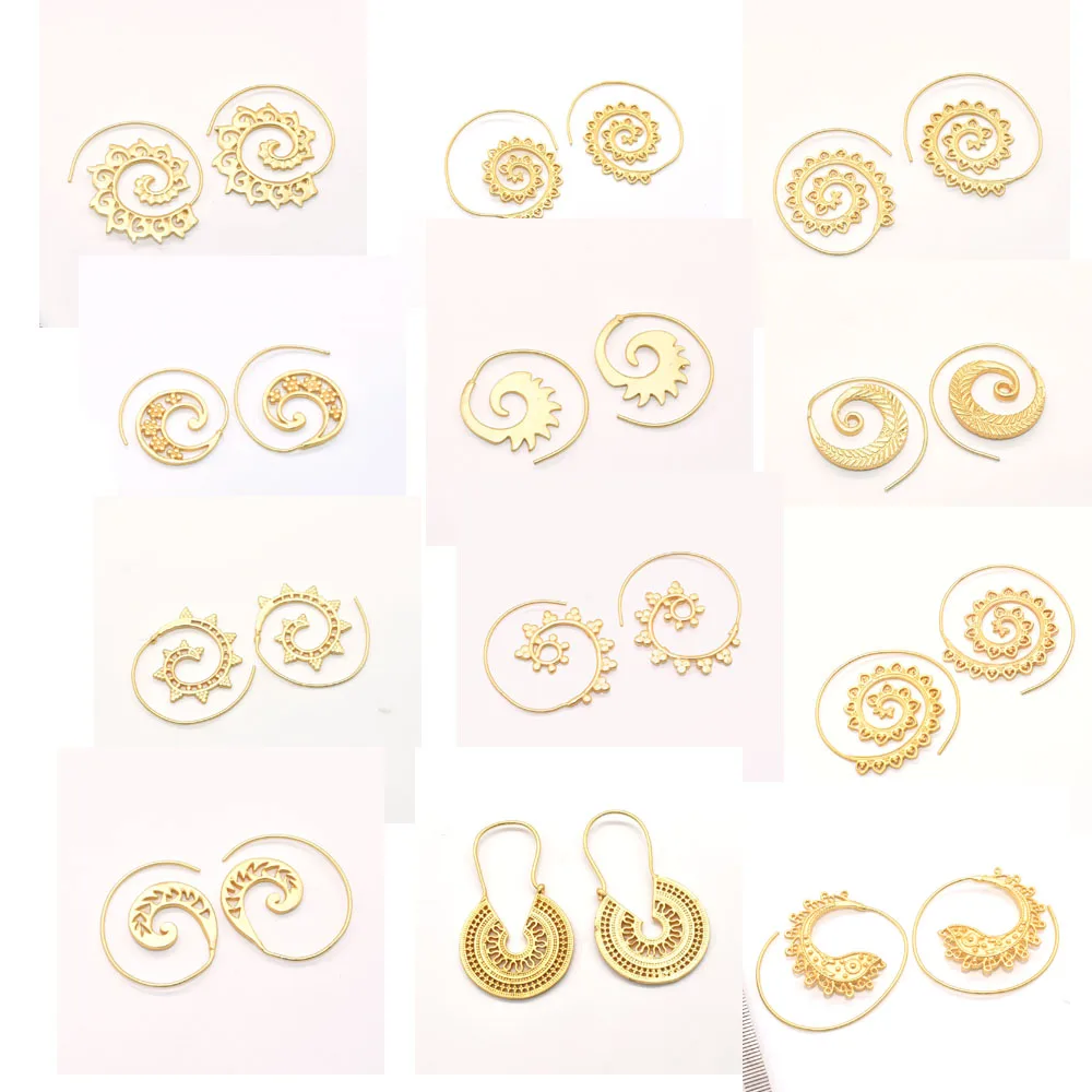 
handcrafted Design Brass Spiral Tribal Jewelry Indian look Brass Earrings 