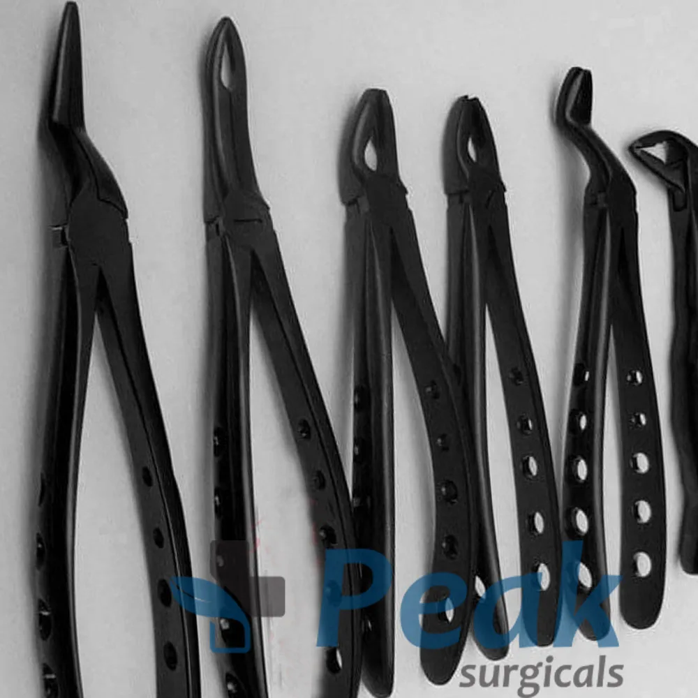 6 Pieces Dental Extraction Forceps Black Plasma Coated Instruments Stainless Steel High Quality Product By Peak Surgicals