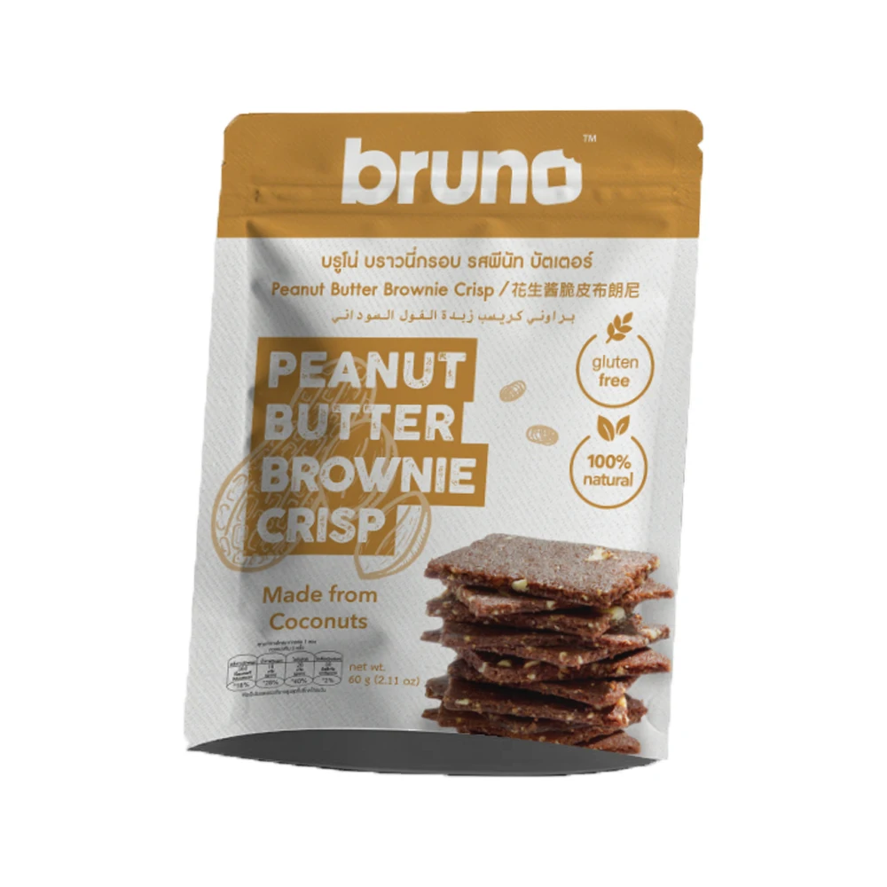 Premium Quality Bruno Brownie Crisp Peanut Butter flavor 60g Gluten Free and 100% Natural Product Export from Thailand