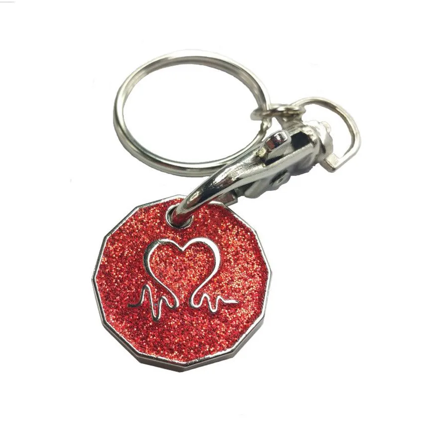 Manufacture customized round metal trolley coin token keychain