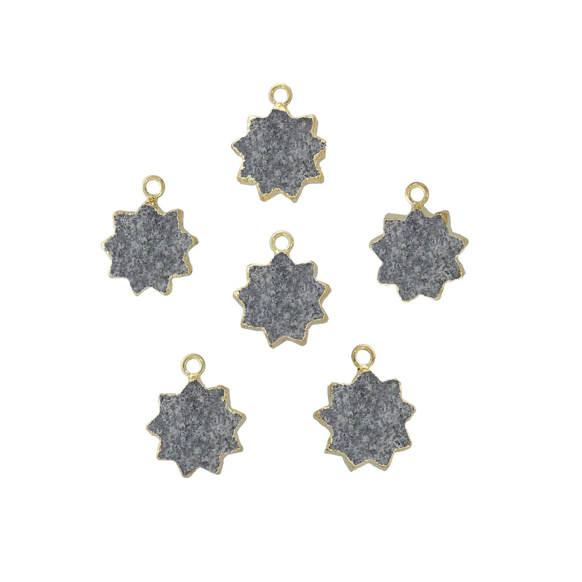 Black Sunstone Gemstone Gold Electroplated Sun Shape Pendant Jewelry GS-05