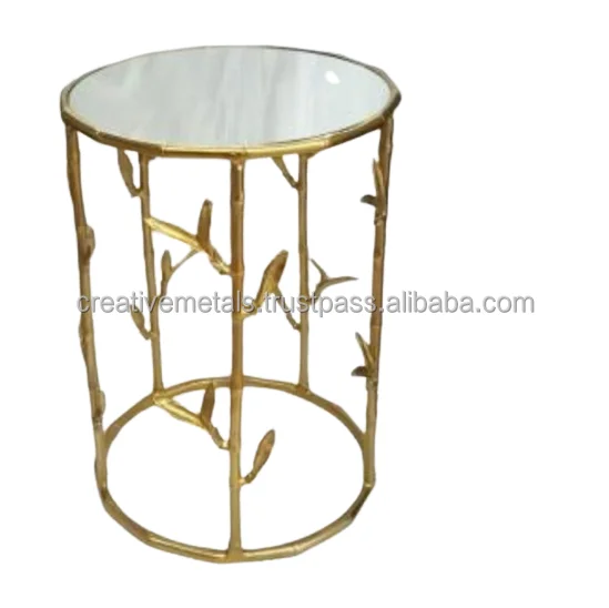Консольный стол для гостиной, декоративный журнальный столик, металлический стол с листьями и золотой креативной формой листьев, алюминиевая мебель