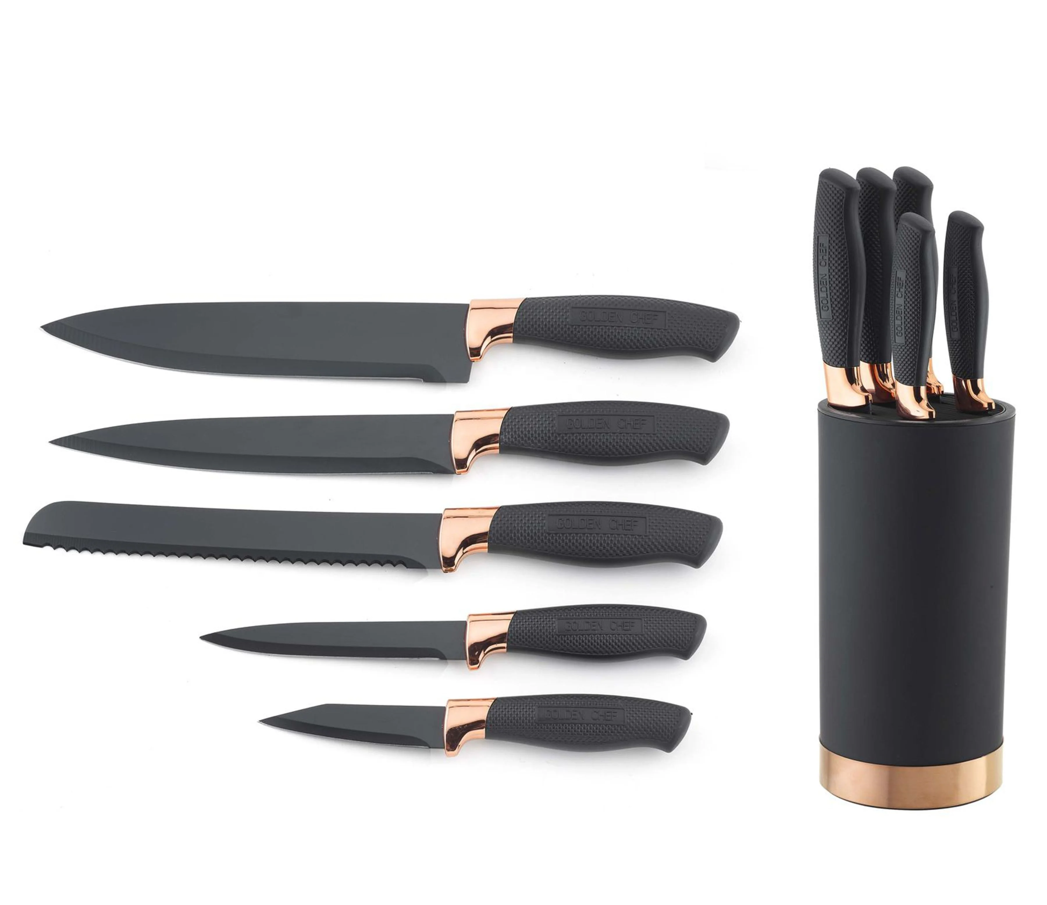 
Yangjiang Factory Non stick coating Kitchen Knife with rose golden sheath Colorful titanium stainless steel knife set 