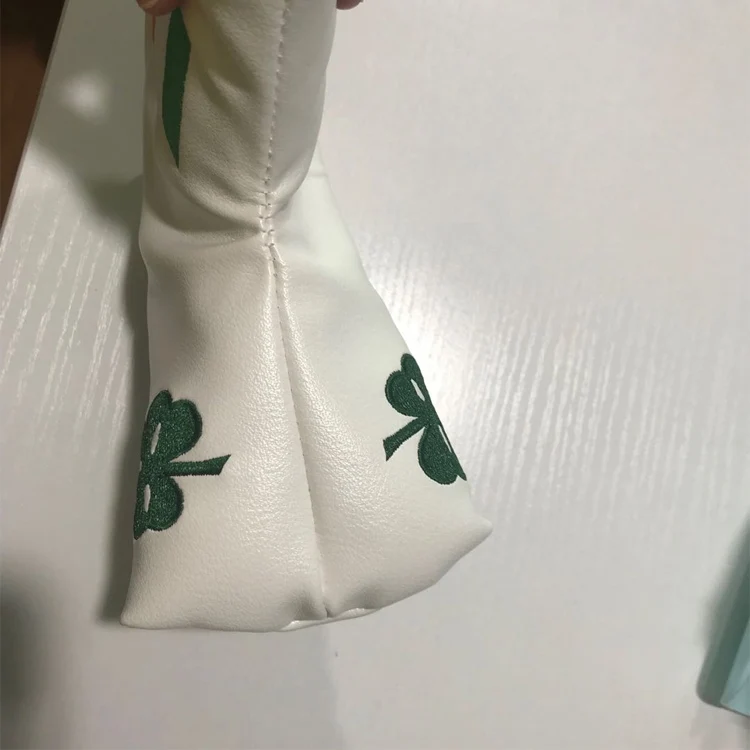 wholesale white pu Green Shamrock stitched golf blade putter club head covers with magnet closure