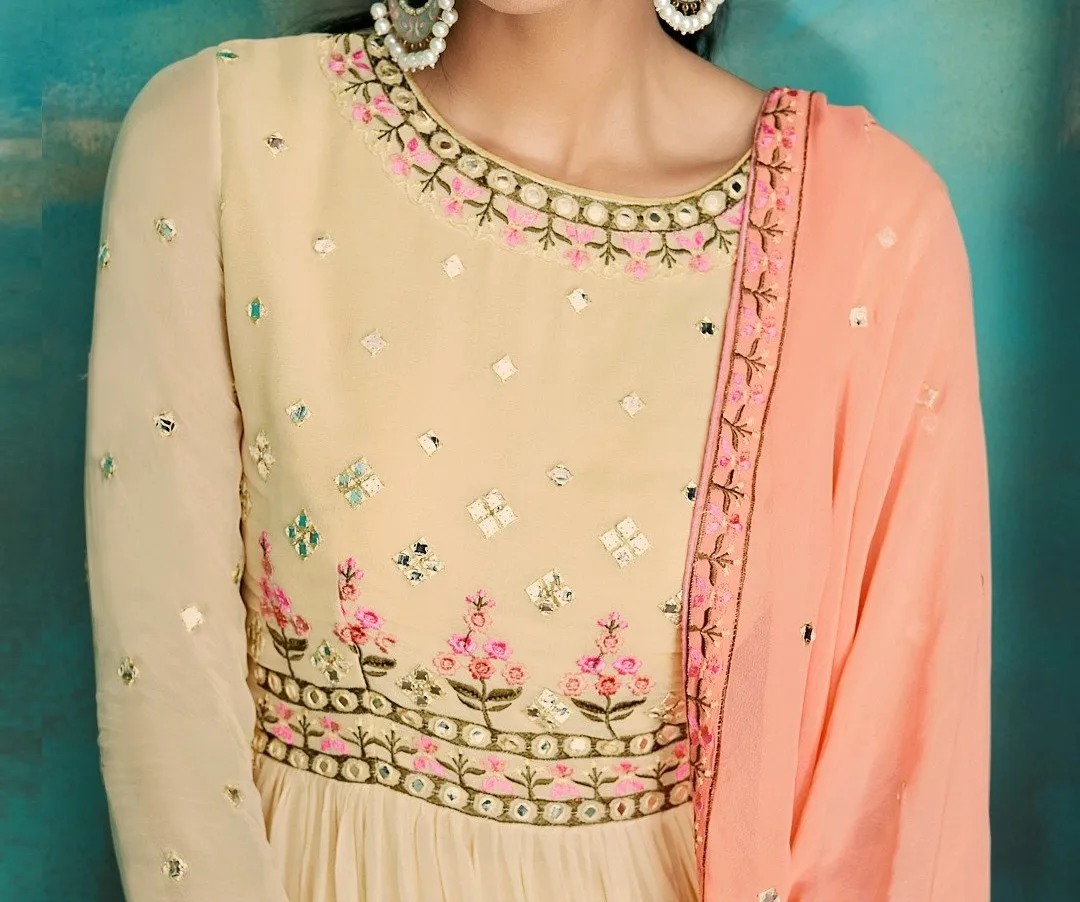 Exclusive Faux Georgette Embroidered Thread Work Stitched Kurta Suit Set Womens Gharara Sharara Latest Style Events Functions