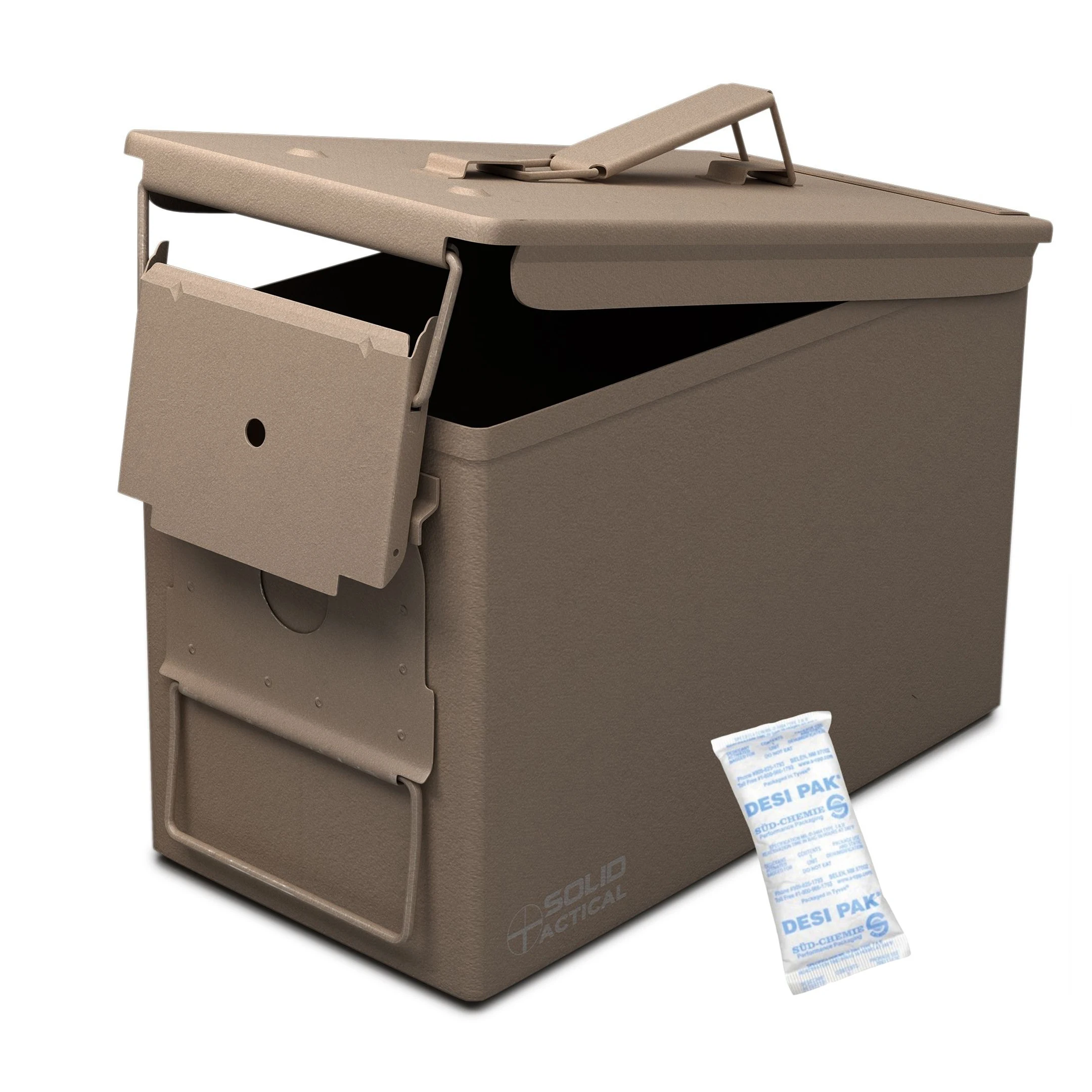 
Air and Water Tight FDE Brown 50 Cal Steel Milspec M2A1 Ammo Can by Solid Tactical 
