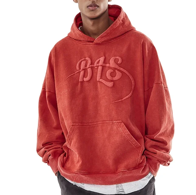 oem odm custom logo private label wholesale factory pigment dye embroidery hoody 3d puff embroidery hoodie for men