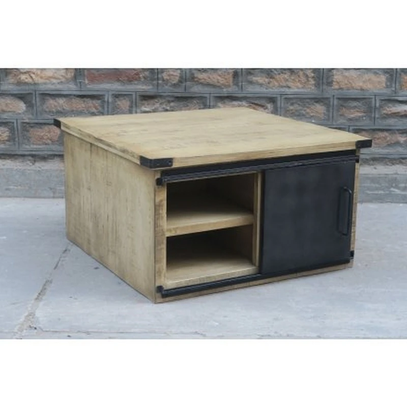solid wood sliding door coffee table 2022 hot selling new design coffee table square shape metal doors sliding door coffee table