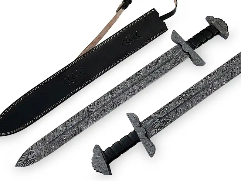 
Katana Swords Custom Handmade Damascus Steel Samurai Viking Sword With Leather Sheath 