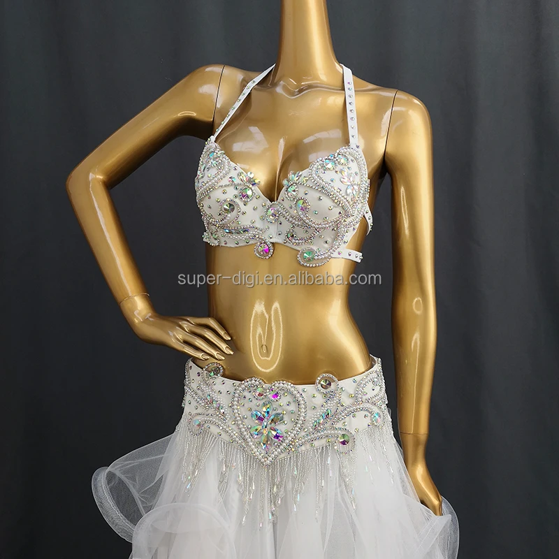 Stage show women singer bikini Crystal belly dance costume wear bra belt 2pc set clothes bellydance Carnival outfit