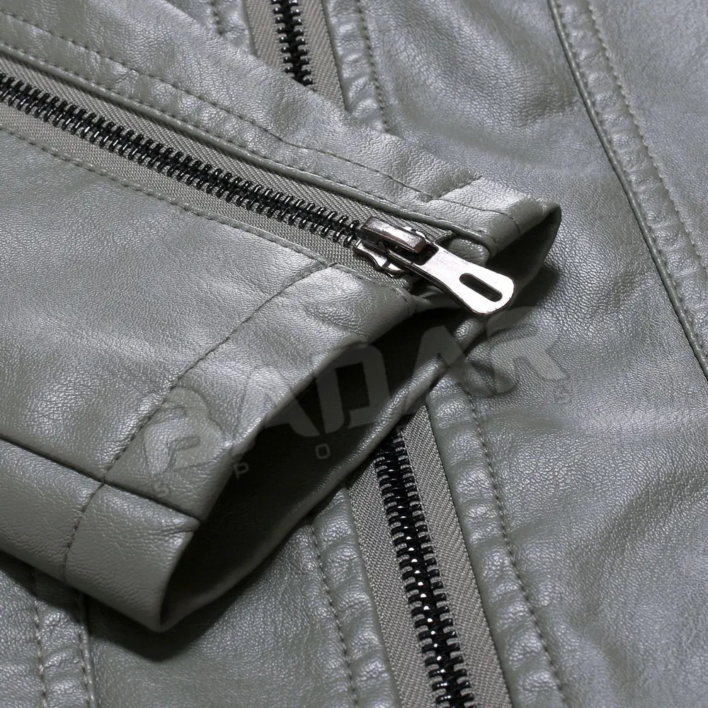  Мужская кожаная куртка из ПУ кожи с воротником-стойкой Осень-зима 2021