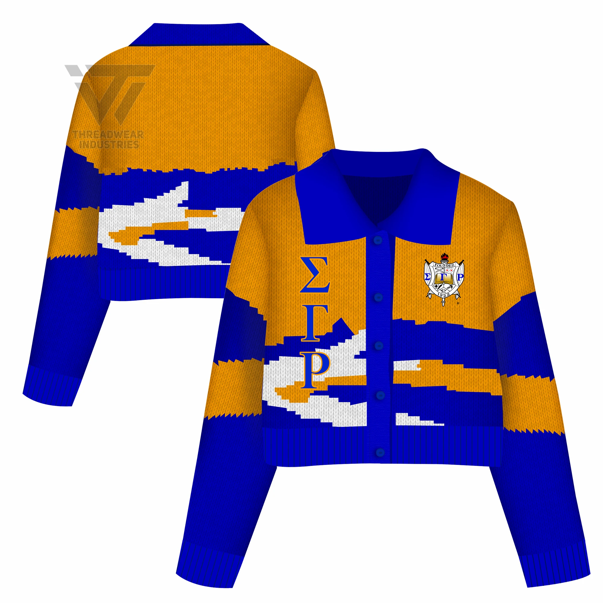 Custom Sigma Gamma Rho Sorority Acrylic Embroidered Crop Cardigan Sweater