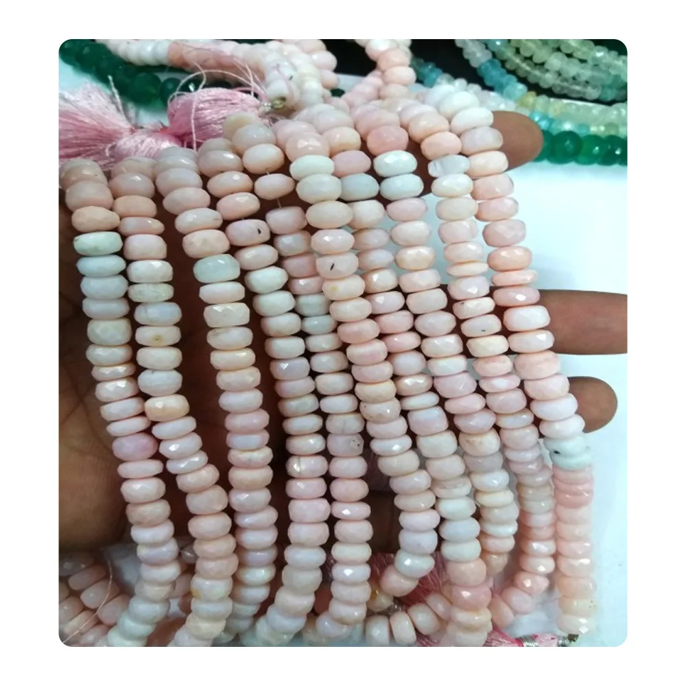 Trendy Fashion Bulk Wholesale Natural Pink Opal Gemstone Rondelle Faceted Strand Necklace Making Loose Beads