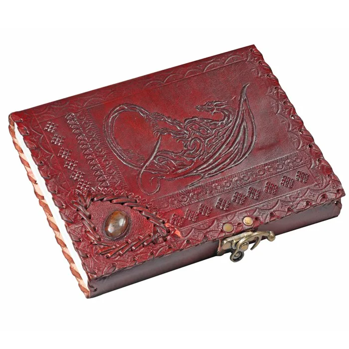 Printed Red Leather Journals with Agate Stone