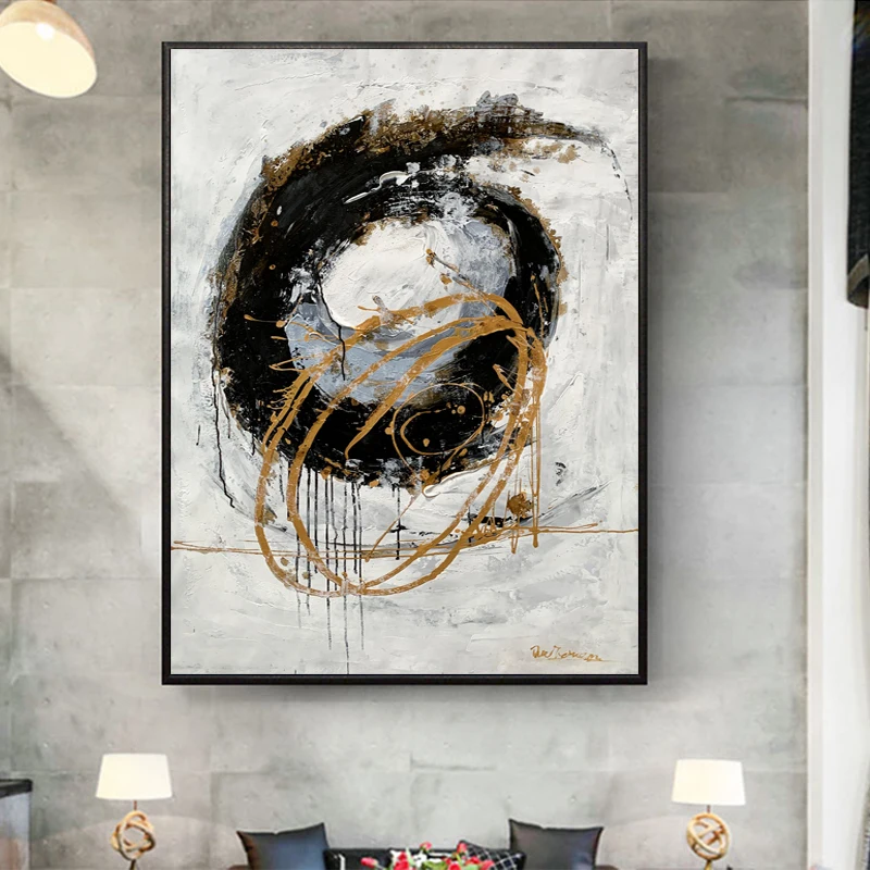  Hot Sale Modern Abstract Black and White scenery with golden foil handmade wall art Oil Painting for Living