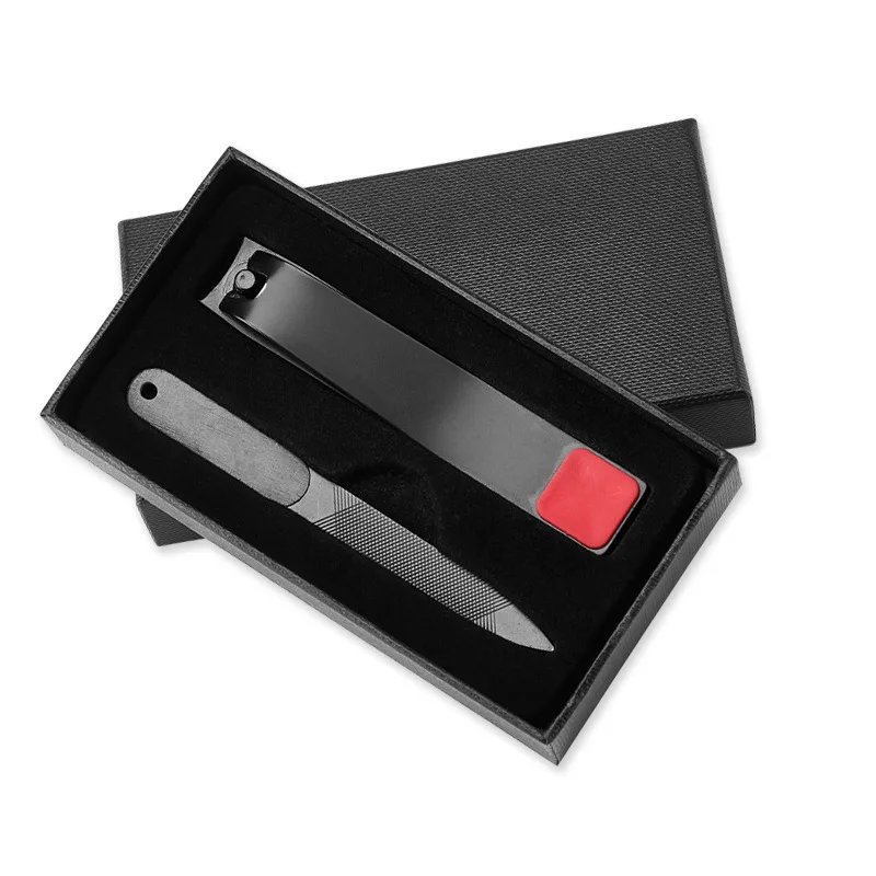black stainless steel nail clipper nail file in paper case for men and girls