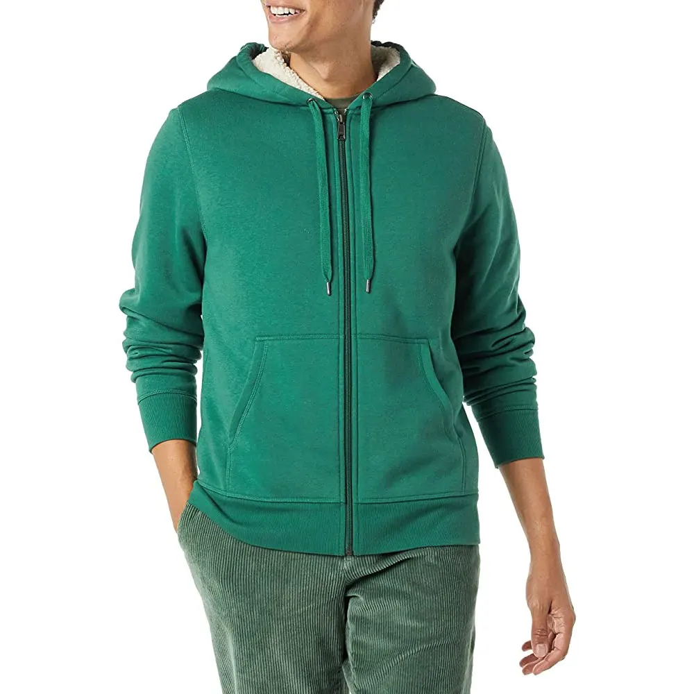 New Causal Men Design Wholesale Customized Breathable Hoodie For Men Solid Green Zipper Full Sleeves Men Hoodie