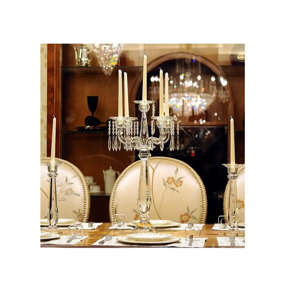 Handmade and Crystal Material tall wedding crystal candelabra candle holder centerpiece with hanging crystals