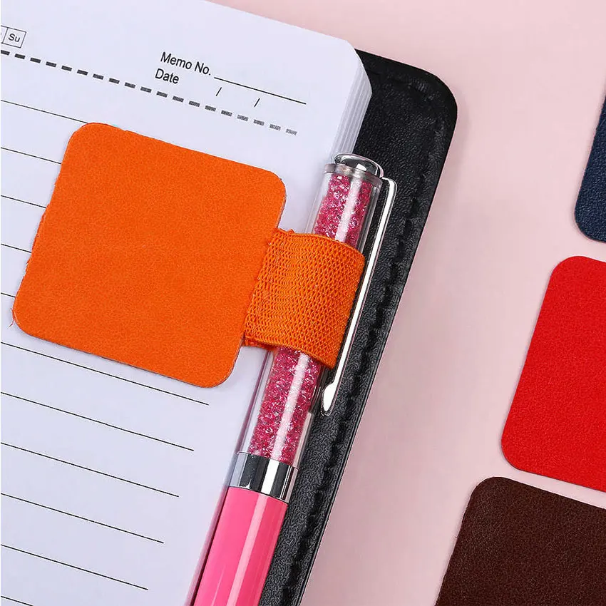 custom logo self adhesive ball-pen holder PU leather elastic pen loop