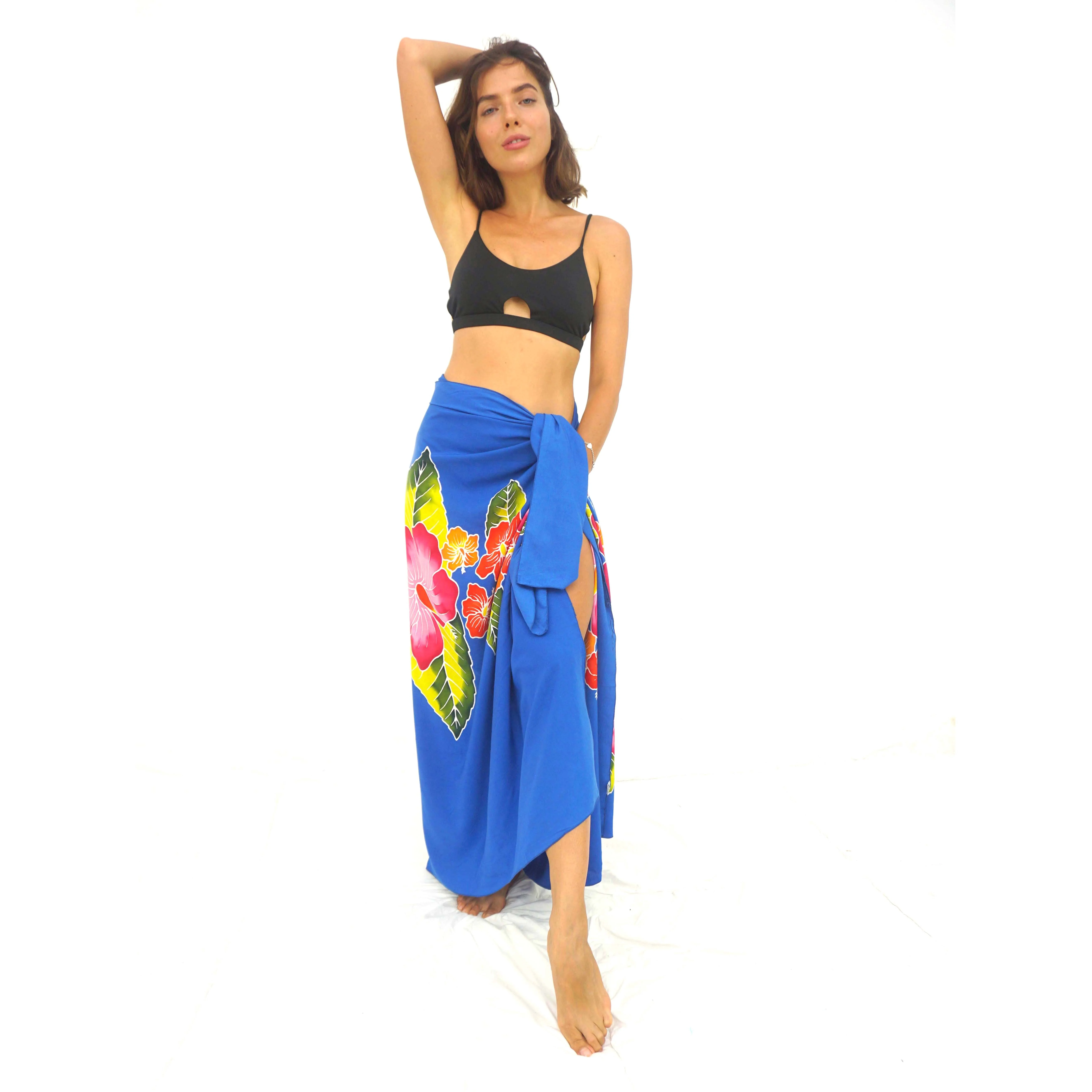 Sarong Wrap Bali 2021 Hawaiian Sarongs Pareo 100% Finest Quality Rayon Custom Wholesale Hand Painting Cover up HP003