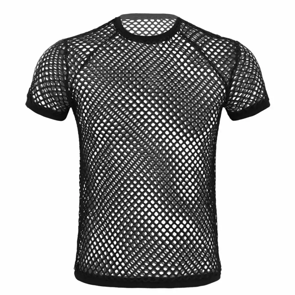 100% Cotton Wholesale Printing Mens Mesh Fishnet String T-shirt See Through Sports Gym Training Muscle Vest tank Top Shirt