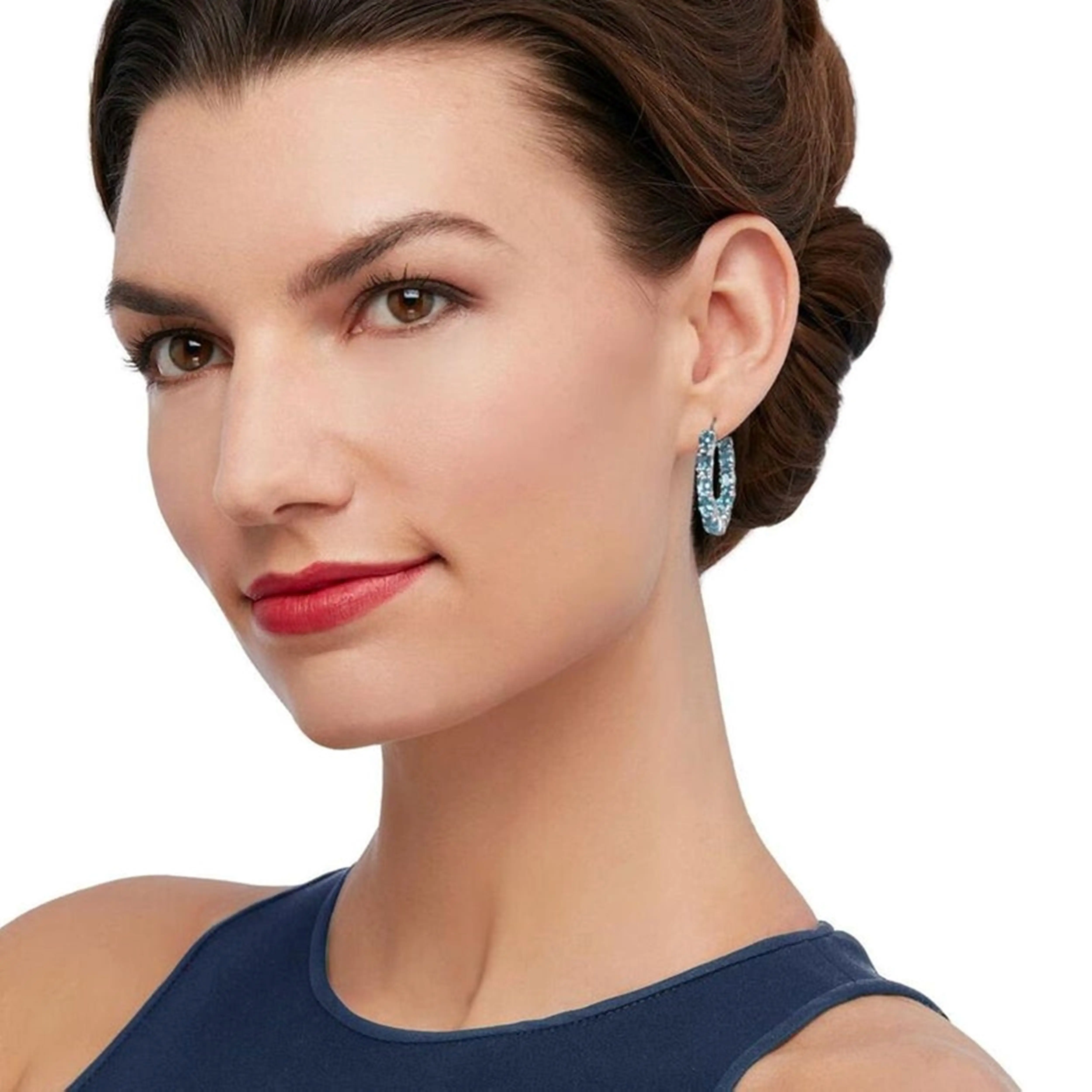 Серьги-кольца с натуральным голубым топазом подарок для женщин серьги-кольца драгоценными камнями нее серьги камнем рожденья ювелирные изделия ручной работы