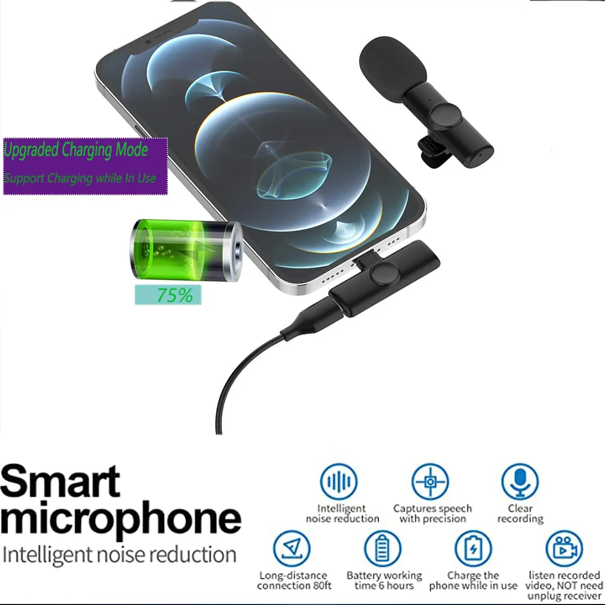 Live Broadcast Noise Cancelling Mini Portable Audio Video Recording Microfonoe for iPhone Mic Wireless Lavalier Microphone