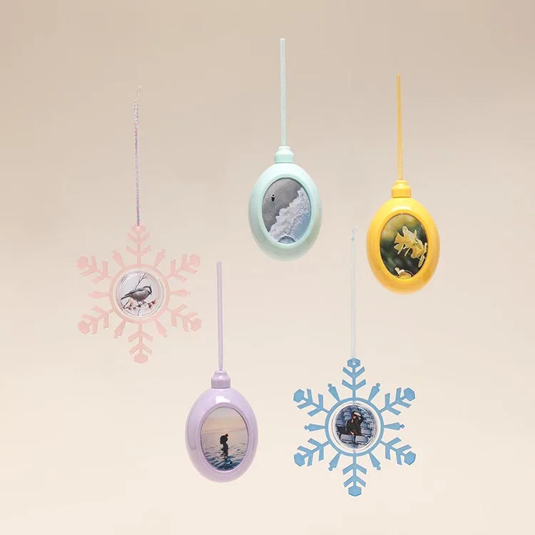 Best Snowflake Christmas Tree Decoration Plastic Spinning Holds Two Photos Ornament