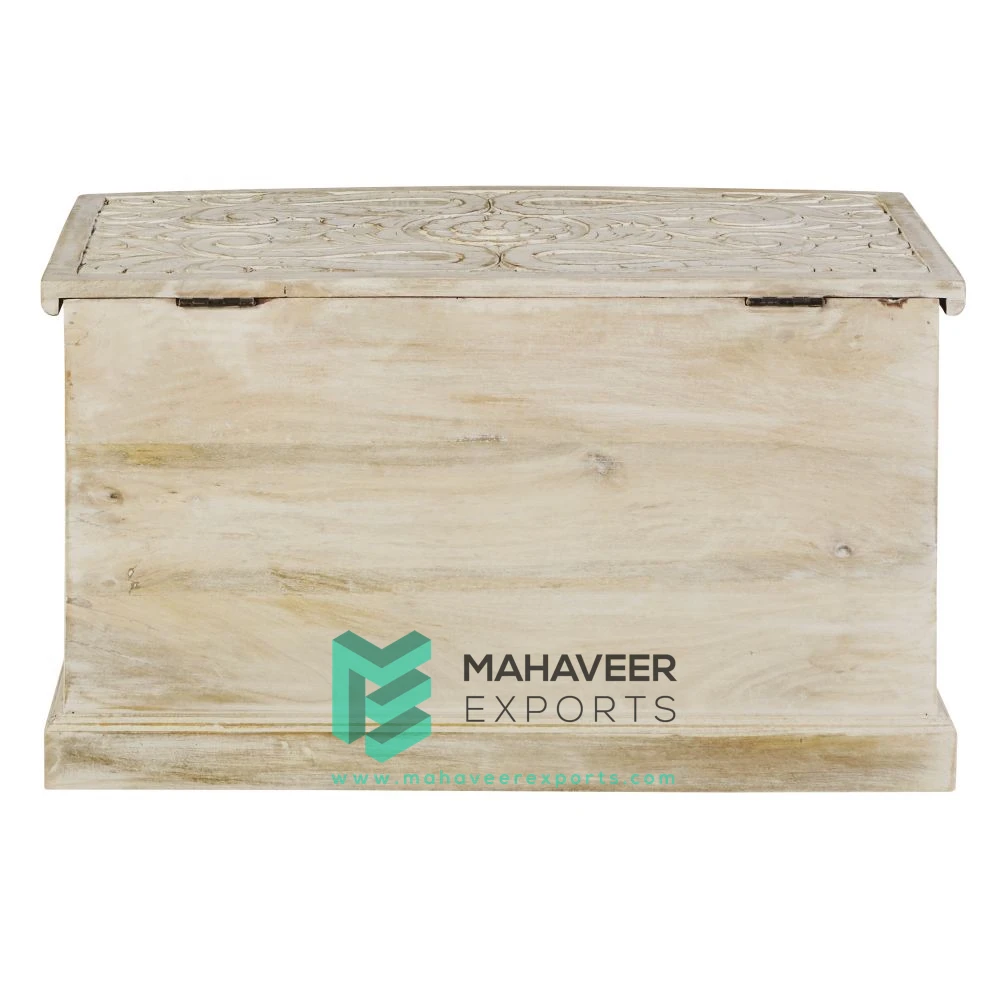 Modern Distressed Wooden Elegant Fine Quality Indian Style Industrial Hand Carved Storage Box Trunk Box Chest
