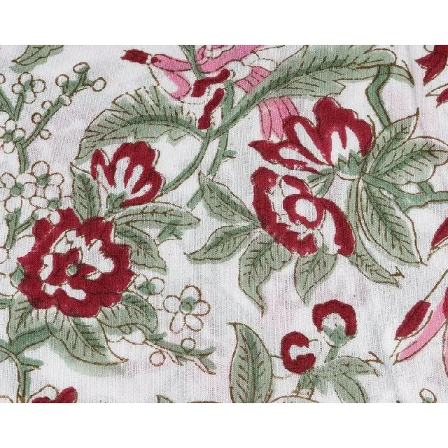 Индийская хлопчатобумажная ткань с ручным принтом красно-белая Цветочная индийская двор