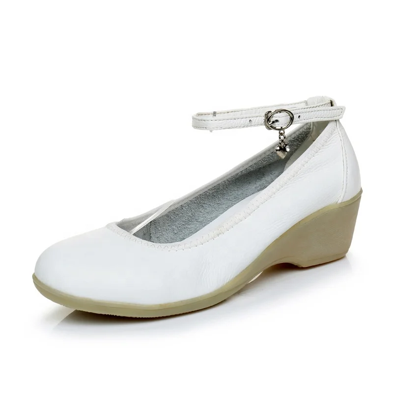Cow Leather Women White Anti-Slip Hospital Nurse Shoes