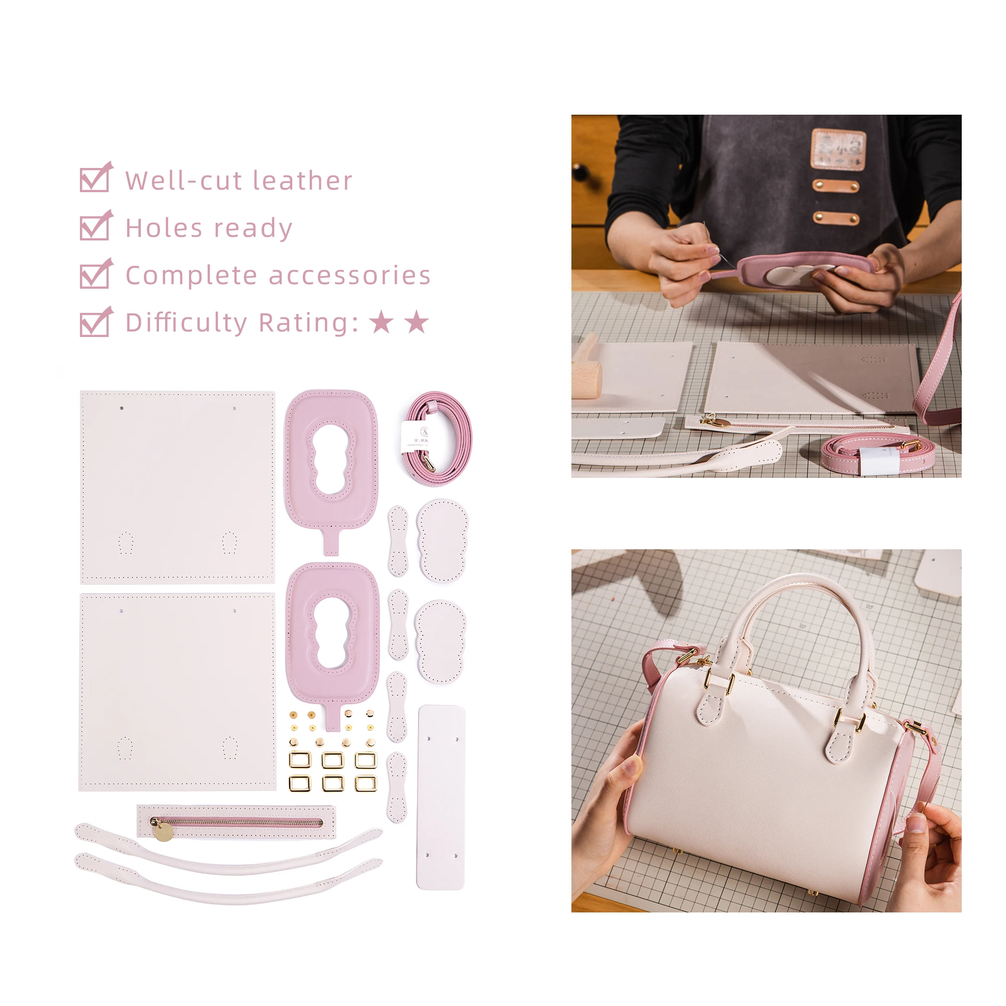 DIY Handmade Bag Kits Designer Boston Pillow Leather Shoulder Travel Bag  Fashion And Vintage  Leather Ladies  Handbags