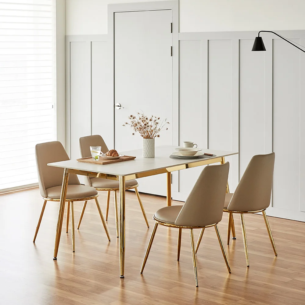 Luxury Gold Stainless Steel Frame White Marble Ceramic Top Dining Kitchen Coffee Work Table